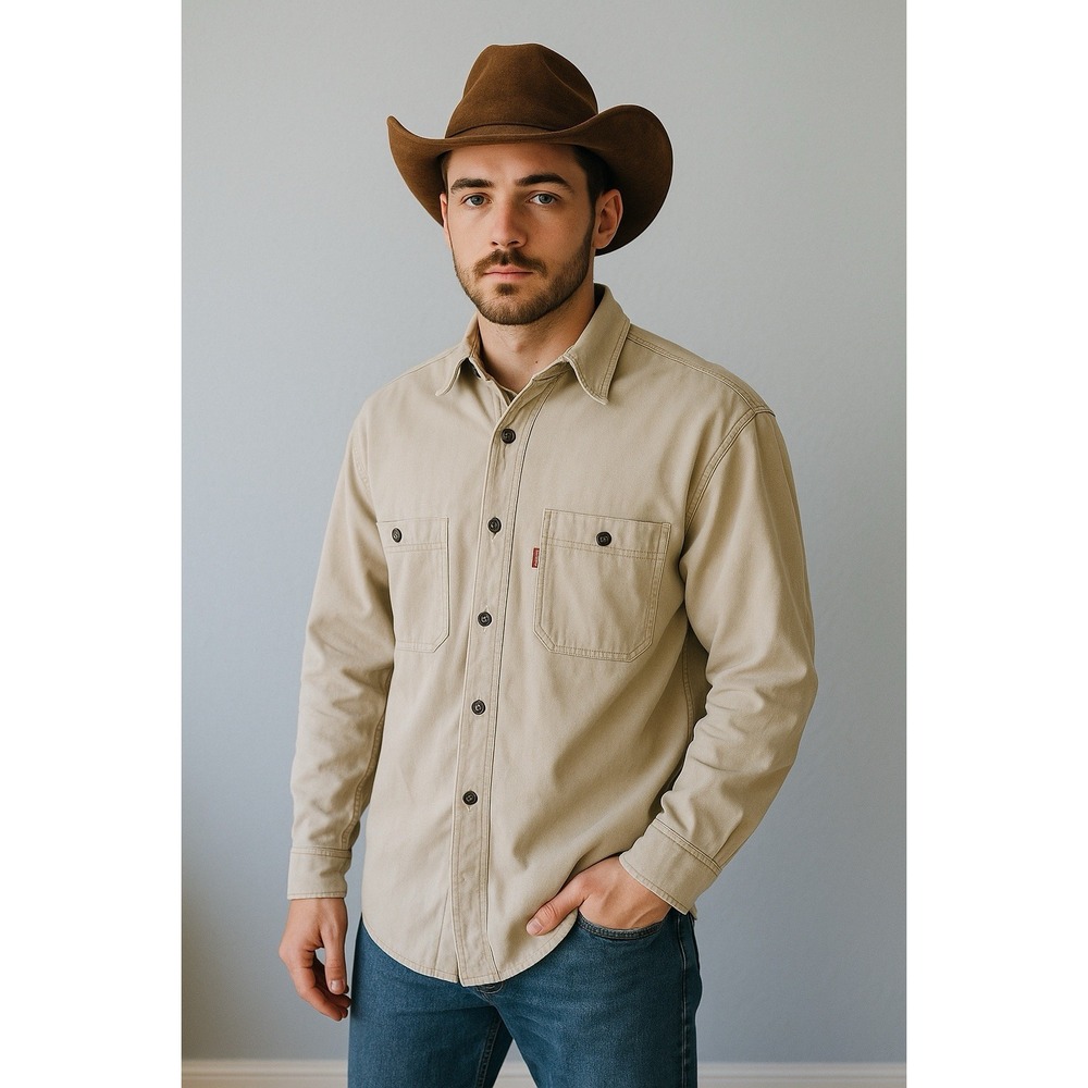 Vtg Levis Shirt Mens M Red Tab Button Up Western Chore Workwear Cowboy 90s